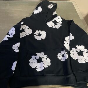 Black and white denim tear hoodie